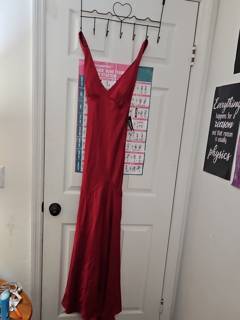 Onyx Nite Red Satin V-Neck Prom Gown